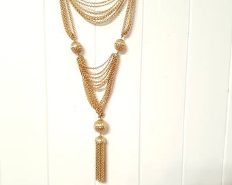 Napier Long Layered Tassel Chains gold tone Necklace 36 inches flapper