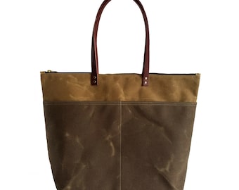 The Overnighter Tote Sand, Waxed Canvas Bag, Waxed Canvas Tote, Canvas Tote Bag, Carry All, Minimalist Style, Zipper Tote