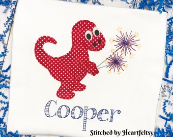 Patriotic Applique Design, July 4th Applique Design, Dinosaur Applique, Machine Embroidery Design, Digital Download