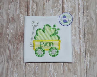 Personalized St. Patrick's Day Shirt with Applique Wagon & Name - Boys St Patrick's Day Shirt - Boys Shamrock Shirt - Boys Wagon Shirt