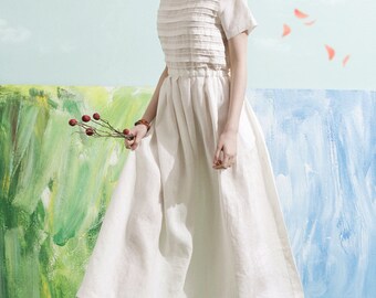 Bridal Wedding Dress, Boho Wedding Dress, White Dress, Linen Dress, Prom Dress, Layered Linen Dress, Floor Length, Maxi Dress, tunic dress
