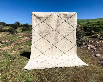 Beni ourain rug, Moroccan berber rug, vintage moroccan rug, 7x10 Ft 210x305 Cm, Wool berber carpet, moroccan style rugs, Beni ouarain rug