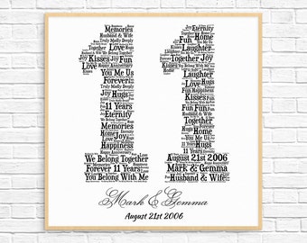 PERSONALIZED 11TH ANNIVERSARY Gift ~ Word Art ~ Printable Art ~ Unique Anniversary gift ~ 11 Year Wedding Anniversary Gift ~ Unique Gift