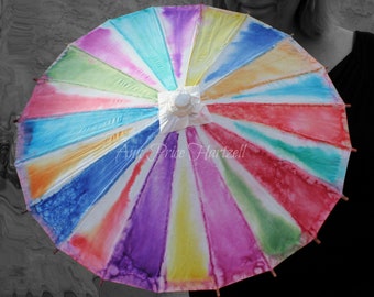 Parasol - Flowergirl Small 20 inch Parasol Rainbow Tie-dyed Parasol