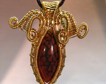 Red Dragons Vein Agate Wire Wrap Pendant