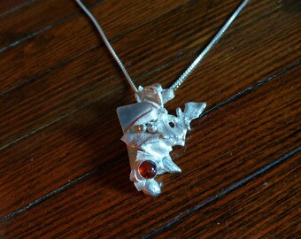 Reticulated sterling silver Necklace with Amber