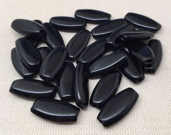 10 Vintage Jet Black Oval Glass Beads 20mm