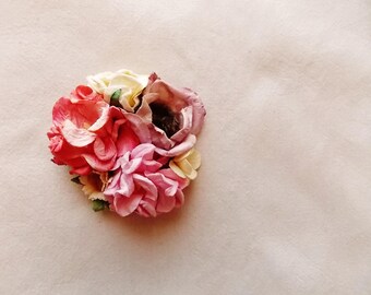 Cherry pink cream mauve easter spring pastel Roses Handmade millinery flower corsage hair bow supply