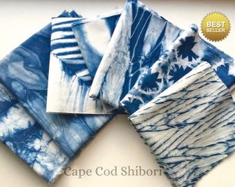 Indigo Shibori Fabric Sampler/ Indigo Dyed Fabric Bundle/ Wabi Sabi Design/ Gift For Sewer
