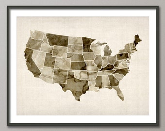 Watercolor United States Map (USA), Art Print (532)