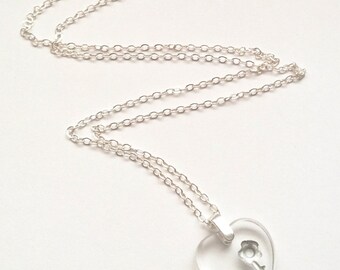 Czech Glass Heart Necklace - Clear Glass Heart Necklace - Valentine Necklace - Heart Necklace - Heart Jewelry