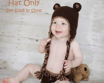 Teddy Bear Earflap Hat-Made to Order-Any Size-HAT ONLY
