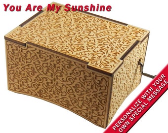 Deluxe Music Box w/Velvet Tray, "You Are My Sunshine", Laser Engraved, Hand Crank Movement