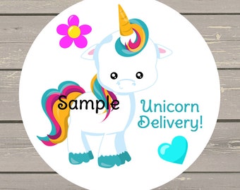 120 White Round Printed Unicorn Delivery Customer Thank You Stickers Seals Can be used on your Lula packages