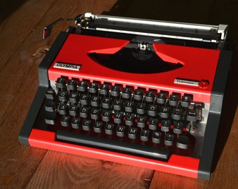 Custom made - Firetruck Red Olympia Traveler Typewriter - Fully Serviced - Working Perfectly