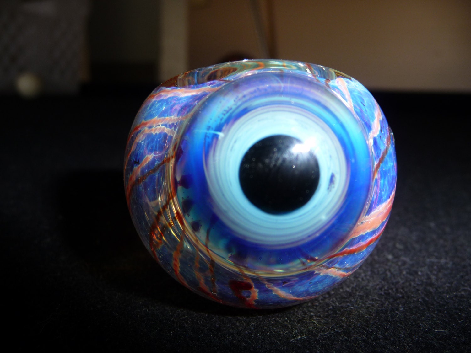 Glass eye bowl blue color changing pipe inside out w/ bloody