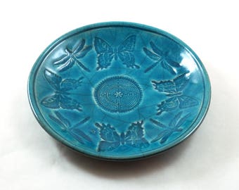 DRAGONFLY BUTTERFLY CELTIC Offering Bowl Handmade Raku Pottery
