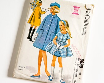 Vintage 1960s Girls Size 8 Dress and Coat McCalls Sewing Pattern 6698 Complete / b26 w23 / Designed by Helen Lee