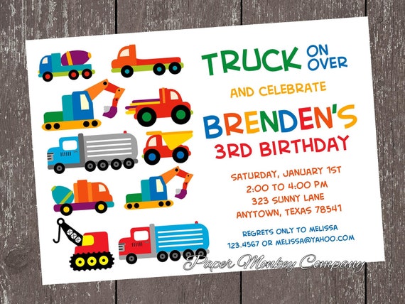 Construction Work Trucks Birthday Invitation