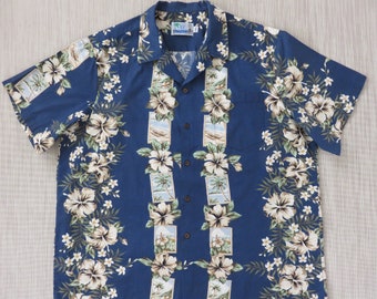 Hawaiian Shirt Men RJC LTD Hawaii Island Vacation Poster Art Aloha Shirt 100% Cotton Camp Surfer Beach Wear - 2XL - Oahu Lew's Shirt Shack
