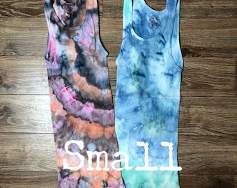 Adult mens womens small cotton ribbed undershirt tank top ice dyed tie S lot