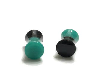 6mm (2g) Aqua and Black Reversible Plugs - Gauges - Stretched Ears - Double Flare Plugs