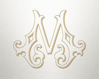Vintage Monogram Initial Letter M Crown Instant Download