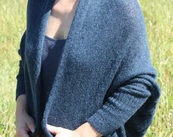 READY TO SHIP - Navy handmade wool cardigan, navy shrugs for women, cocoon cardigans womens, minimalist fashion, simple style cardigan women