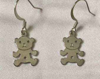 Silver Teddy Bear Earrings