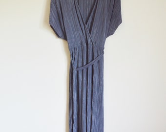 vintage 1990s avant garde grey metallic pleated jumpsuit