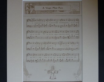 Antique Christmas Carol Print - Xmas Sheet Music Gift - Virgin Most Pure Carol - Available Framed - Christmas Gift - Carol Singing Art Print