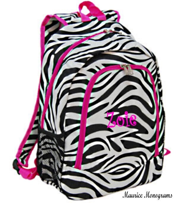 Personalized Zebra Backpack Girls Canvas Booksack Zebra with