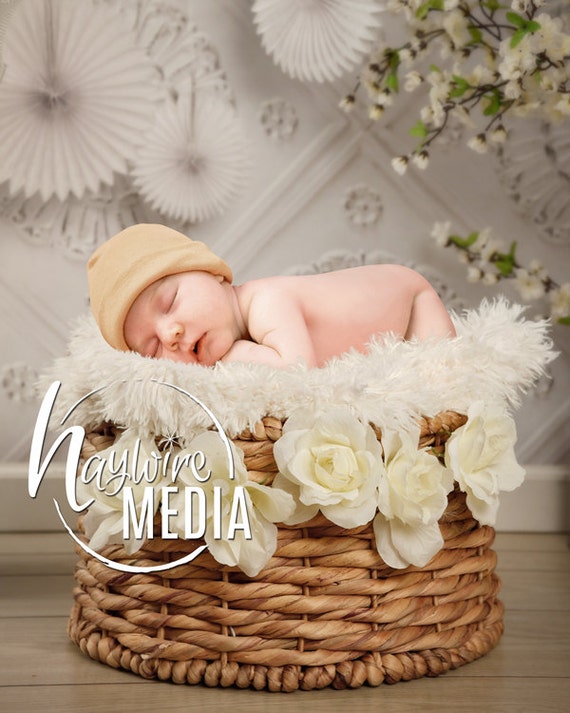Newborn Baby Toddler Child White Flowers in Basket