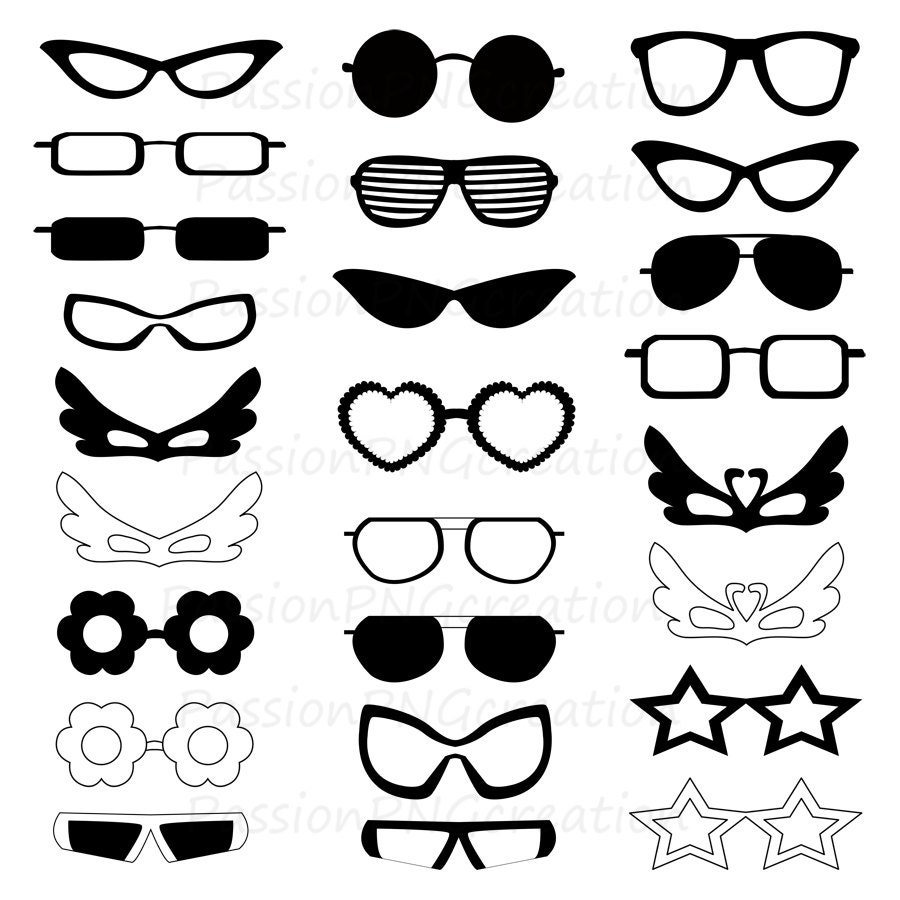 Digital glasses clipart Silhouette glasses card