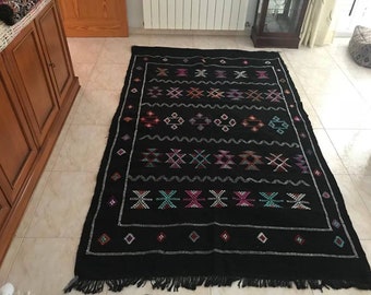 Handmade rug Handira the Morocco made with black velvet - Handmade Carpet From Morocco made with Special Handira black Velvet