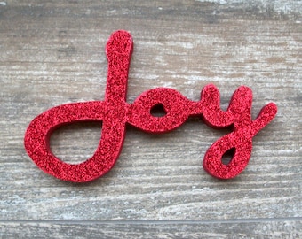 Red Glitter Joy Letter Sign, Christmas Decoration, Mantle Decoration, Holiday Decoration, Wood Joy Sign