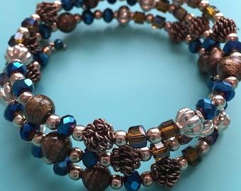 Beaded Wrap Bracelet / Charm Bracelet / Memory Wire Bracelet / Copper Bracelet / Statement Bracelet / Women's Bracelet / Gift For Her /