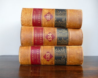 Leather Antique old 1890's Law books, vintage decor stack FARMHOUSE mantel books, decorative, Joanna Gaines style, fixer upper, shelf