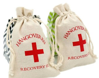 FREE Shipping! 5 Pack Hangover Kit Bags Bachelorette Party Supplies 10*14cm Cotton Gift Wedding Favor Holder Bag Gag Part Supplies Drunk