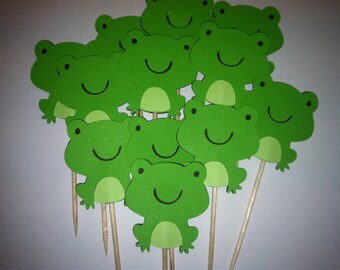 12 Frog cupcake toppers, frog food picks, cupcake toppers