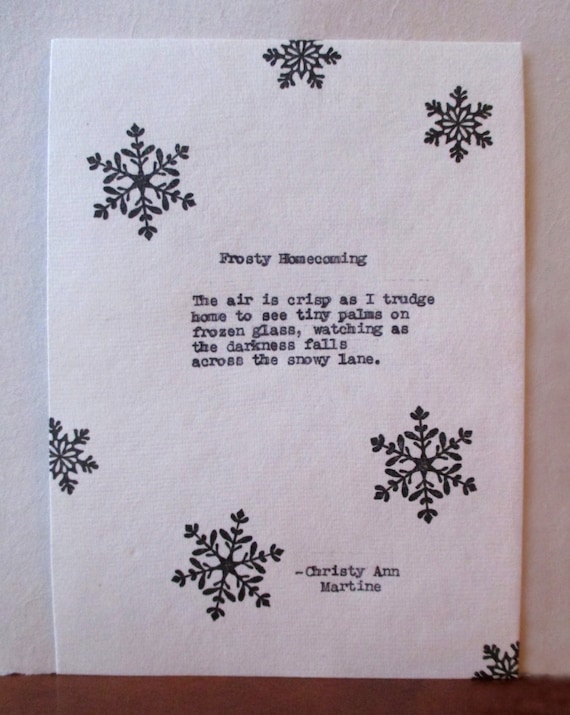Frosty Homecoming Winter Poem Gift for Mom Sister or Aunt Hand Typed Snow Poem Canadian Writer and Poet