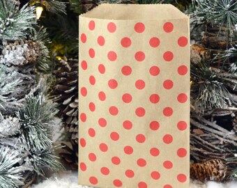 25 Medium Kraft Red Polka Dot Paper Bags, 5 x 7.5 inches
