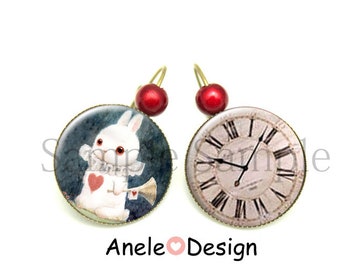Earrings - rabbit white Alice in Wonderland cabochon