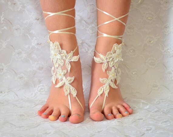 Lace Wedding Shoes, Ivory Barefoot sandles sandals, beach wedding shoes, wedding lace shoes, bridesmade gift, beach shoes