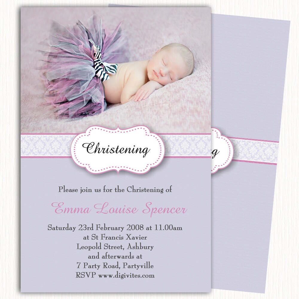 Photo Christening Invitation Girl Baptism