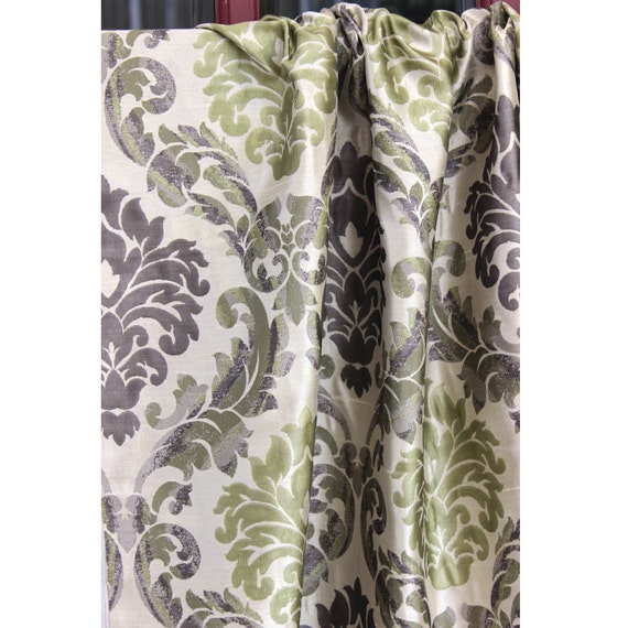 Green N Grey Damask Poly Jacquard Weave Fabric By The Yard Curtain