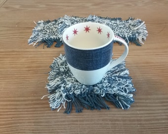 Handwoven Mug Rugs, Coasters made from Recycled Cotton Afghan Selvage