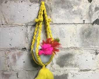 Macrame Plant Hanger Vintage Retro Sunny Yellow
