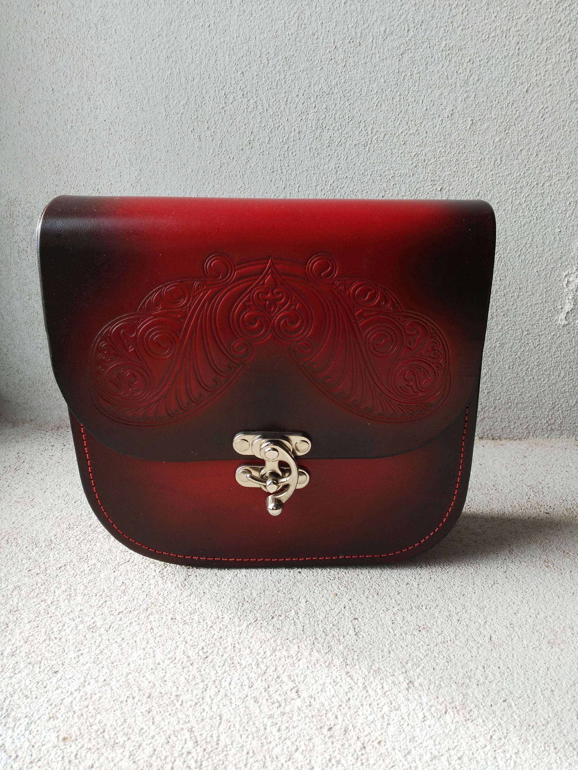 red genuine leather purse