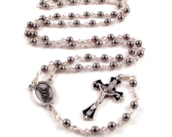 Unbreakable Rosary Beads St Michael Stainless Steel Beads w Italian Medals by Unbreakable Rosaries